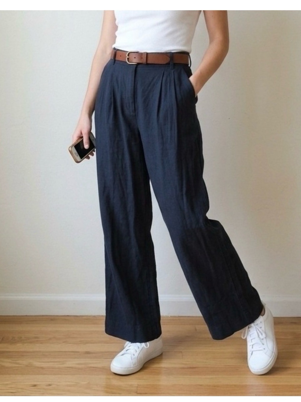 Abercrombie & Fitch Sloane Pants Black Pleated Linen Blend sz 25/00 crop